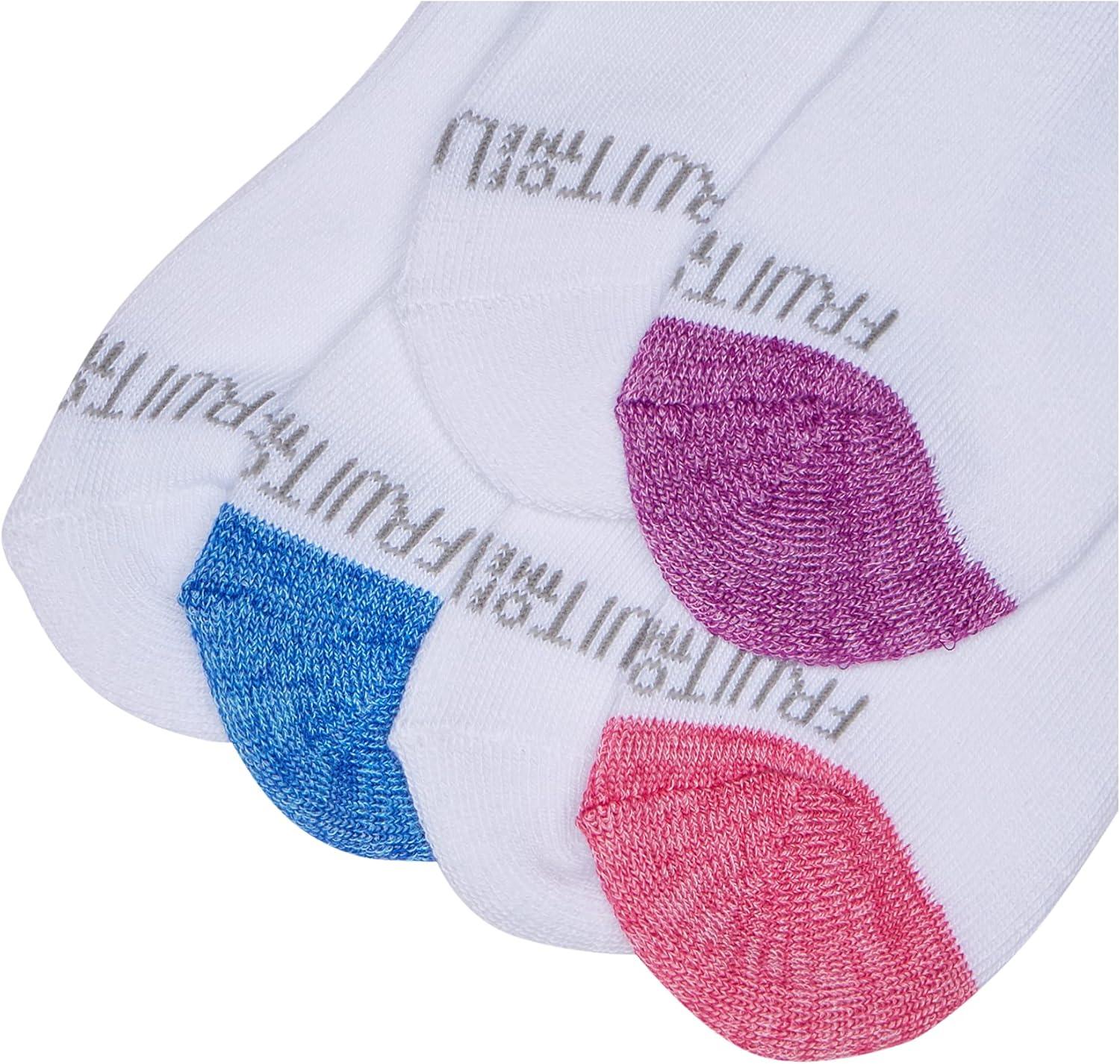 imageFruit Of the Loom Girls Everyday Lightweight Sport Quarter Sock 10 PackWhite WColored Heel Toe