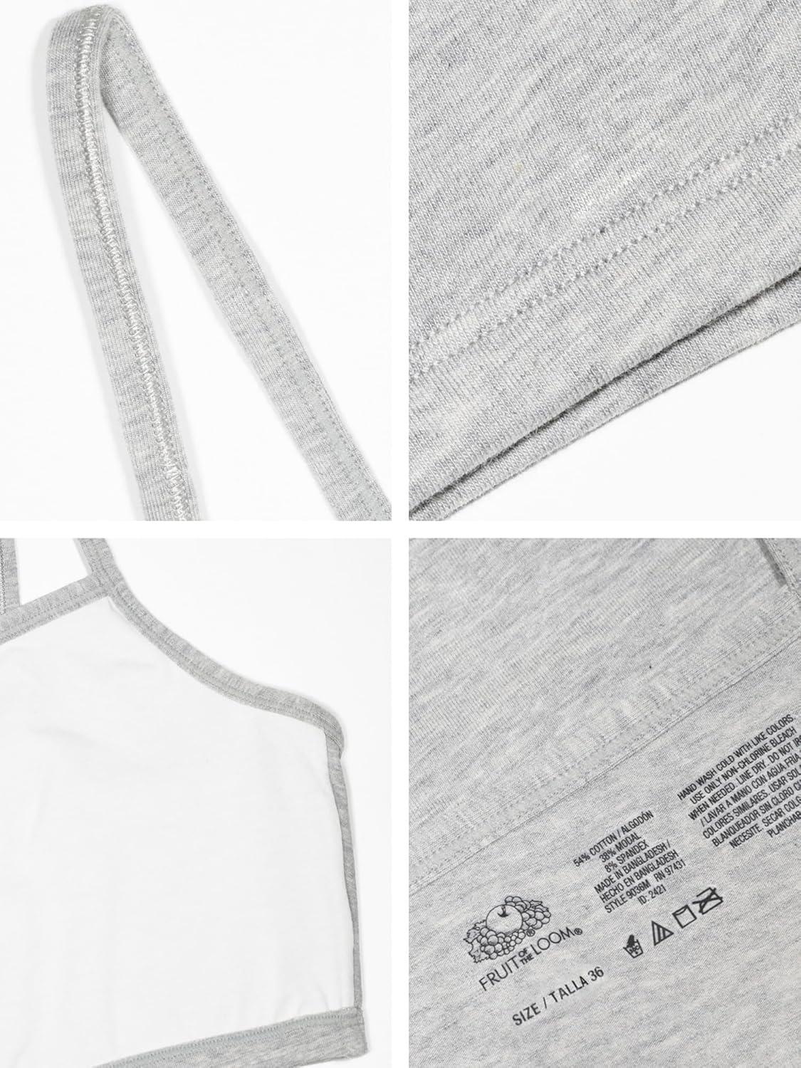 imageFruit of The Loom Womens Spaghetti Strap Cotton Pullover Sports Bra Value PackDancing RosebudsLilasWhiteCharcoal