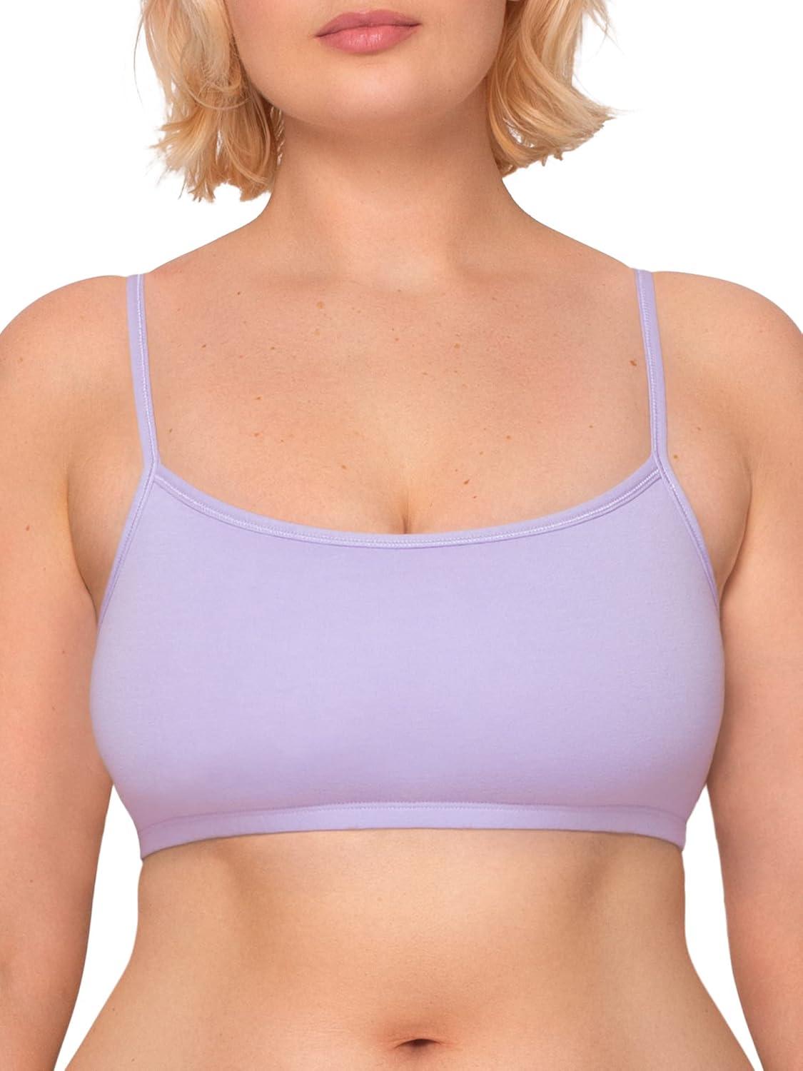 imageFruit of The Loom Womens Spaghetti Strap Cotton Pullover Sports Bra Value PackPurpleWhiteLilacGrey