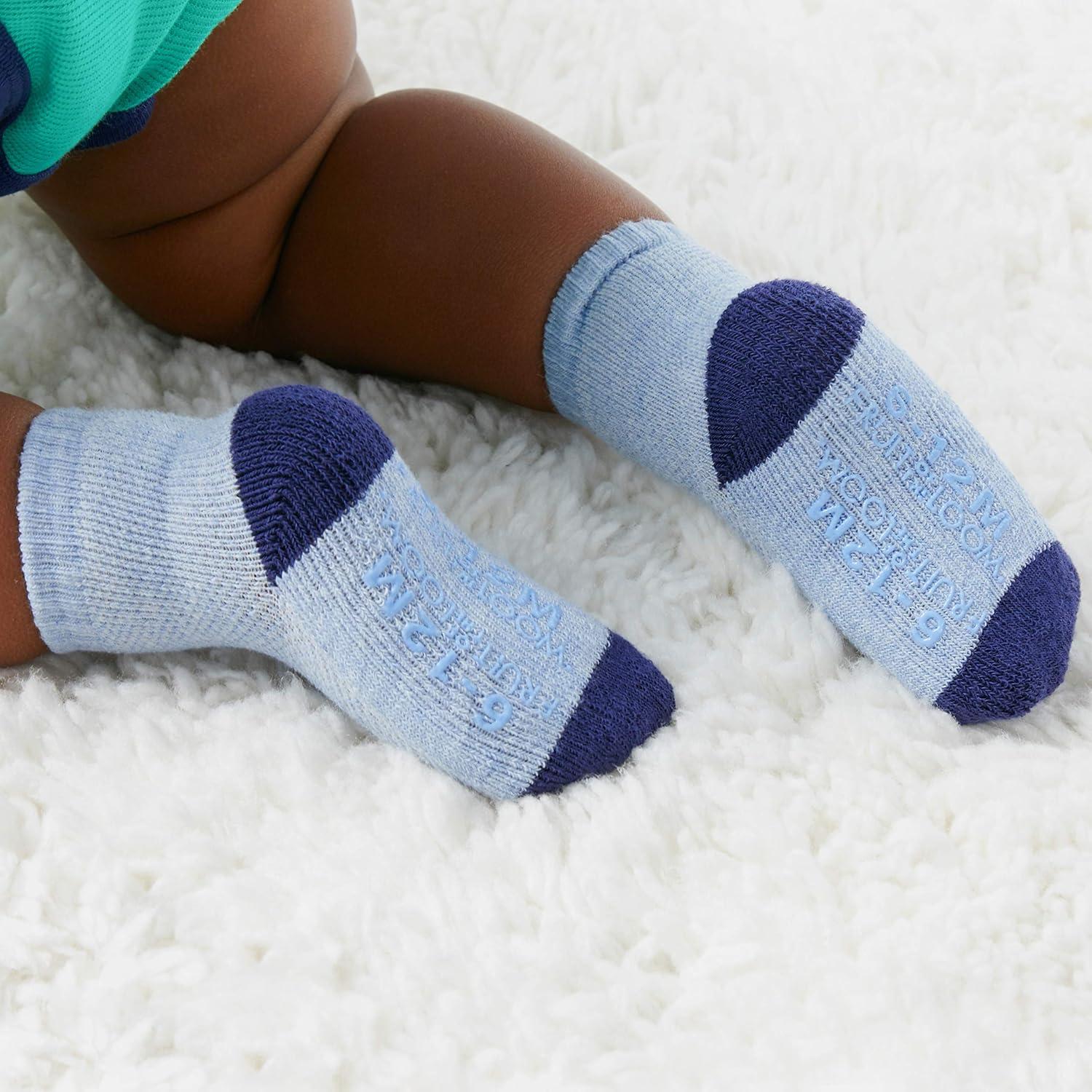 imageFruit of the Loom All Weather Baby ampamp Toddler Socks Cotton Crew Socks with Grips for Boys Girls and UnisexBlue