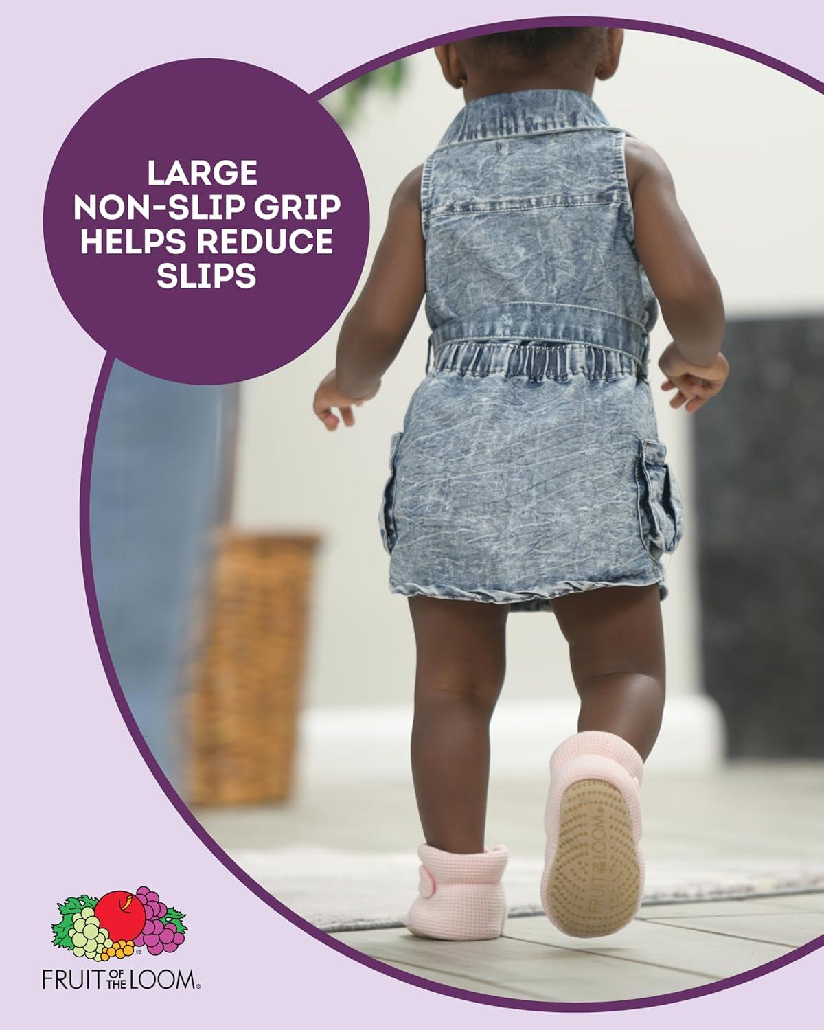 imageFruit of the Loom Cozy Thermal Wrap Booties with Nonslip Grips for Baby Girls Boys Unisex Pink Waffle