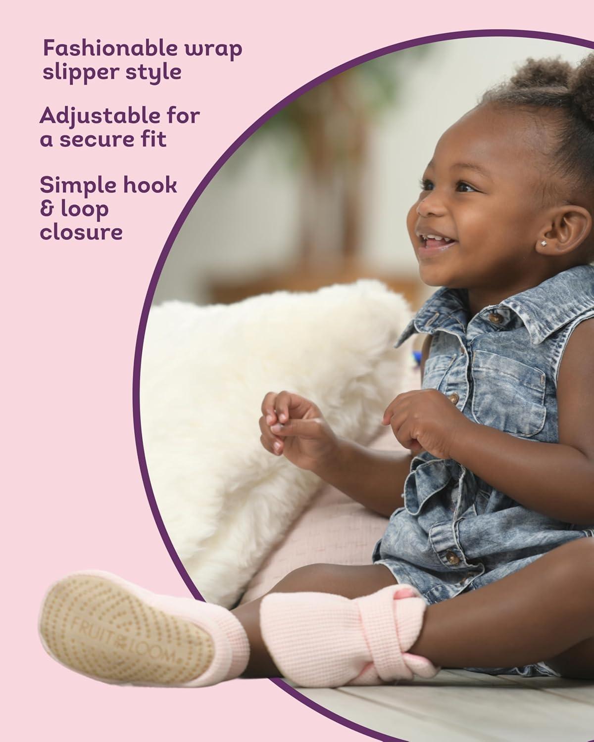 imageFruit of the Loom Cozy Thermal Wrap Booties with Nonslip Grips for Baby Girls Boys Unisex Pink Waffle