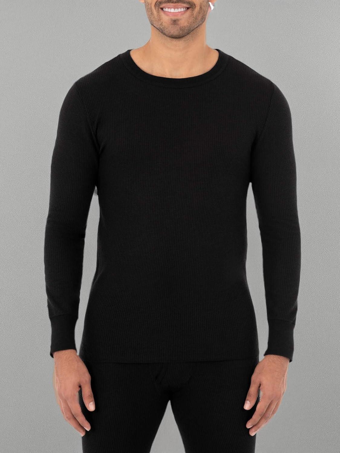 imageFruit of the Loom Mens Classic Midweight Waffle Thermal Underwear Crew TopBlack