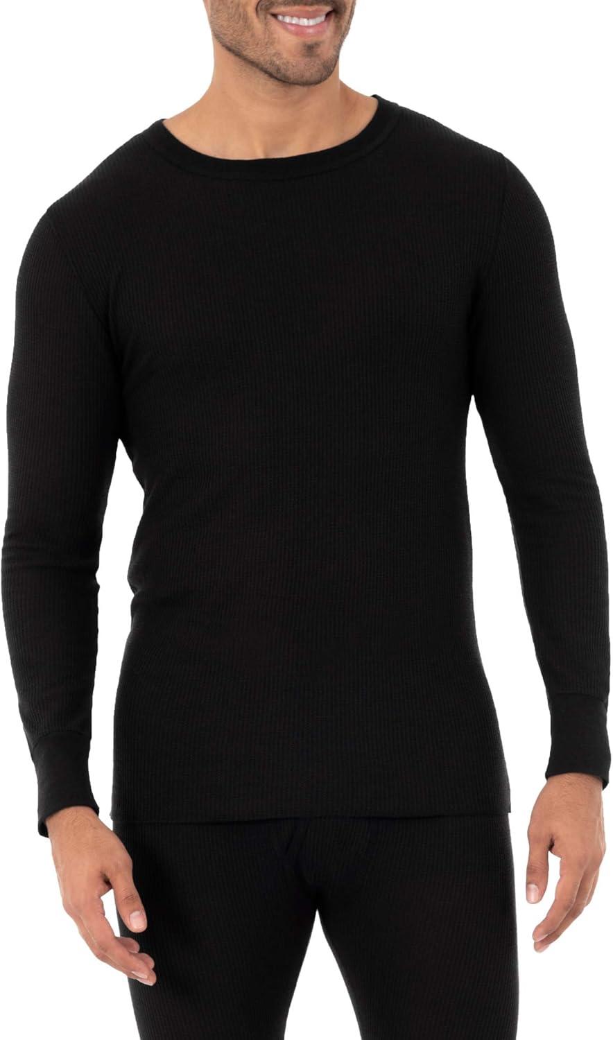 imageFruit of the Loom Mens Classic Midweight Waffle Thermal Underwear Crew TopBlack