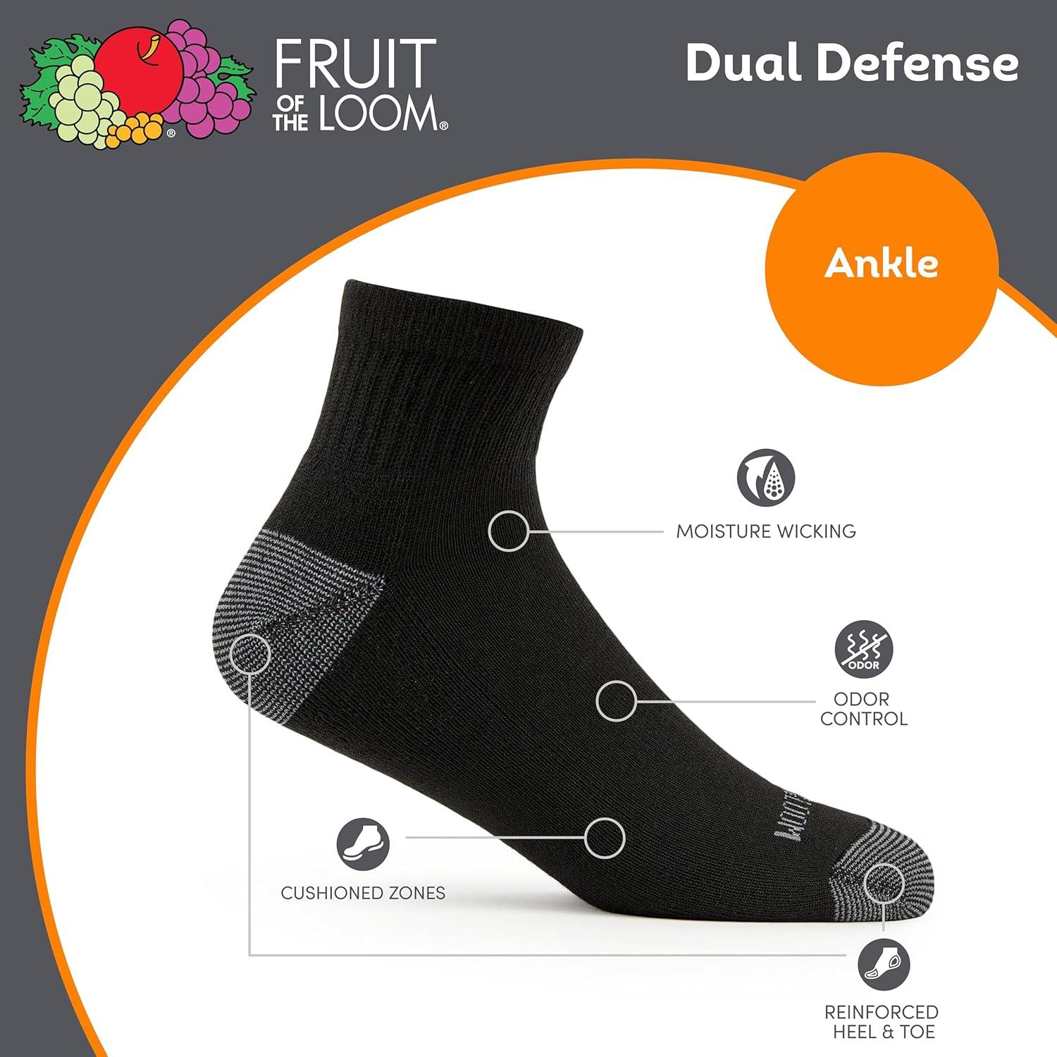 imageFruit of the Loom Mens Dual Defense Ankle Socks 12 PackBlack
