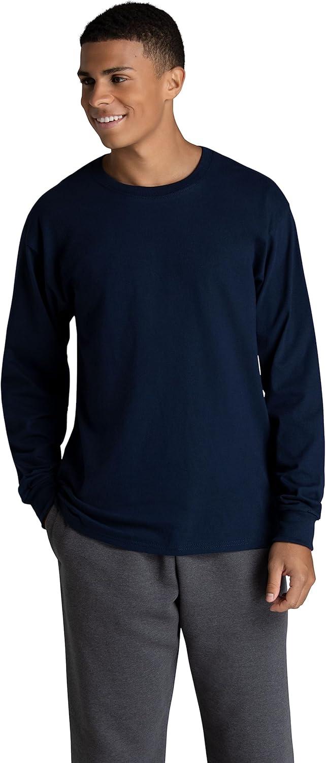 imageFruit of the Loom Mens Eversoft Cotton Long Sleeve T Shirts Breathable ampamp Moisture Wicking with Odor ControlLong Sleeve Navy