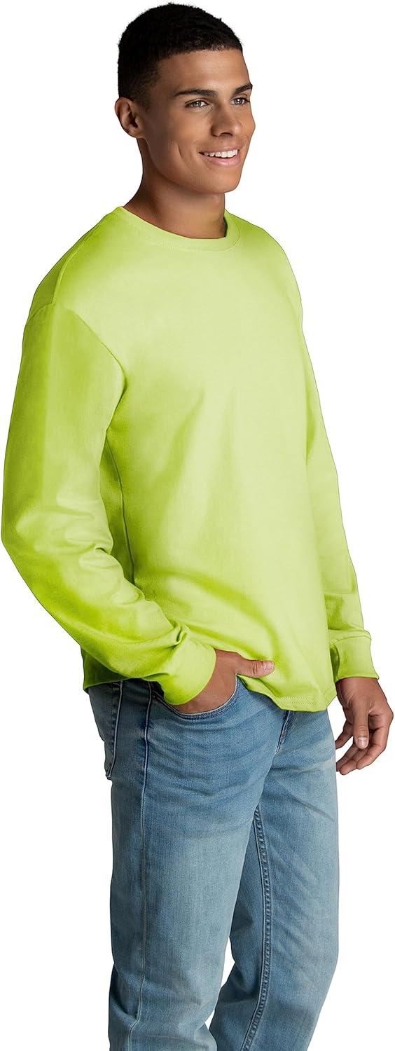 imageFruit of the Loom Mens Eversoft Cotton Long Sleeve T Shirts Breathable ampamp Moisture Wicking with Odor ControlLong Sleeve Safety Green
