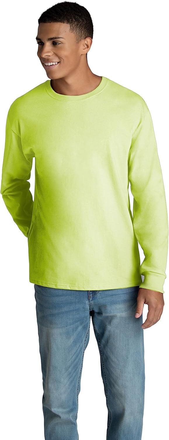 imageFruit of the Loom Mens Eversoft Cotton Long Sleeve T Shirts Breathable ampamp Moisture Wicking with Odor ControlLong Sleeve Safety Green