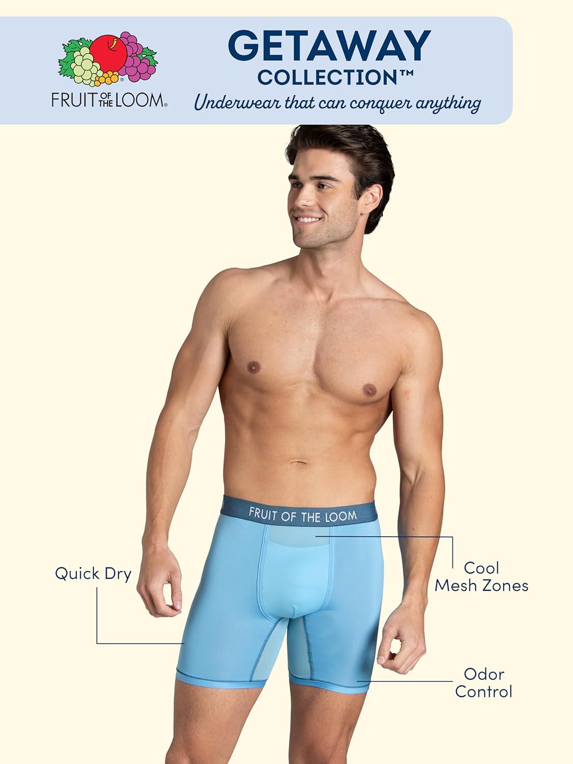 imageFruit of the Loom Mens Getaway Boxer Briefs Lightweight Breathable Fabric Quick Dry ampamp Odor ControlTrunk  Assorted Colors