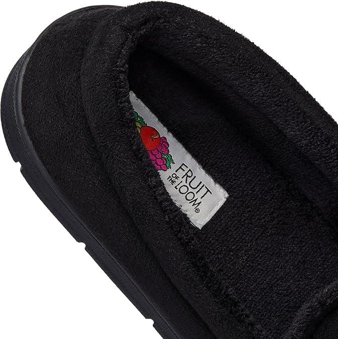 imageFruit of the Loom Mens Moccasin Slippers Memory Foam Indoor Outdoor House Shoes Cozy Fuzzy Footwear for Men NonSlip Suede DesignBlack