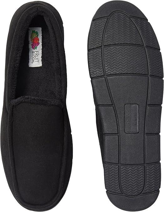 imageFruit of the Loom Mens Moccasin Slippers Memory Foam Indoor Outdoor House Shoes Cozy Fuzzy Footwear for Men NonSlip Suede DesignBlack