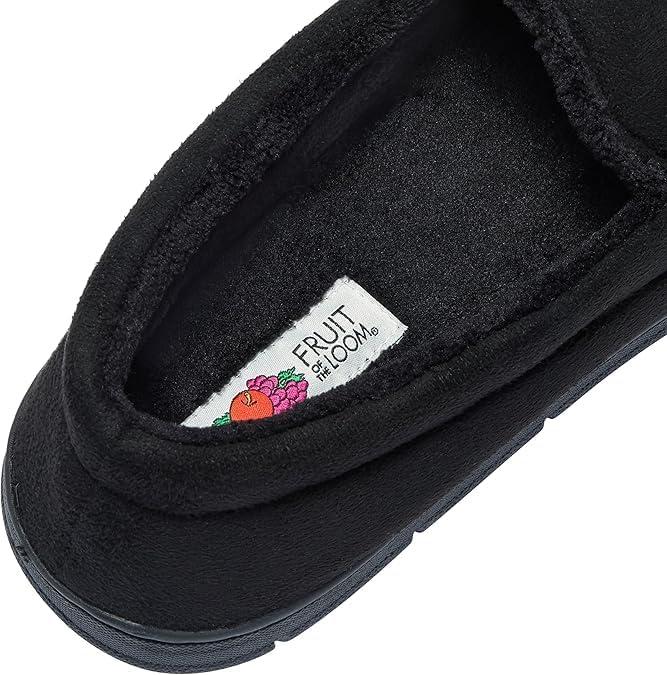 imageFruit of the Loom Mens Moccasin Slippers Memory Foam Indoor Outdoor House Shoes Cozy Fuzzy Footwear for Men NonSlip Suede DesignBlack