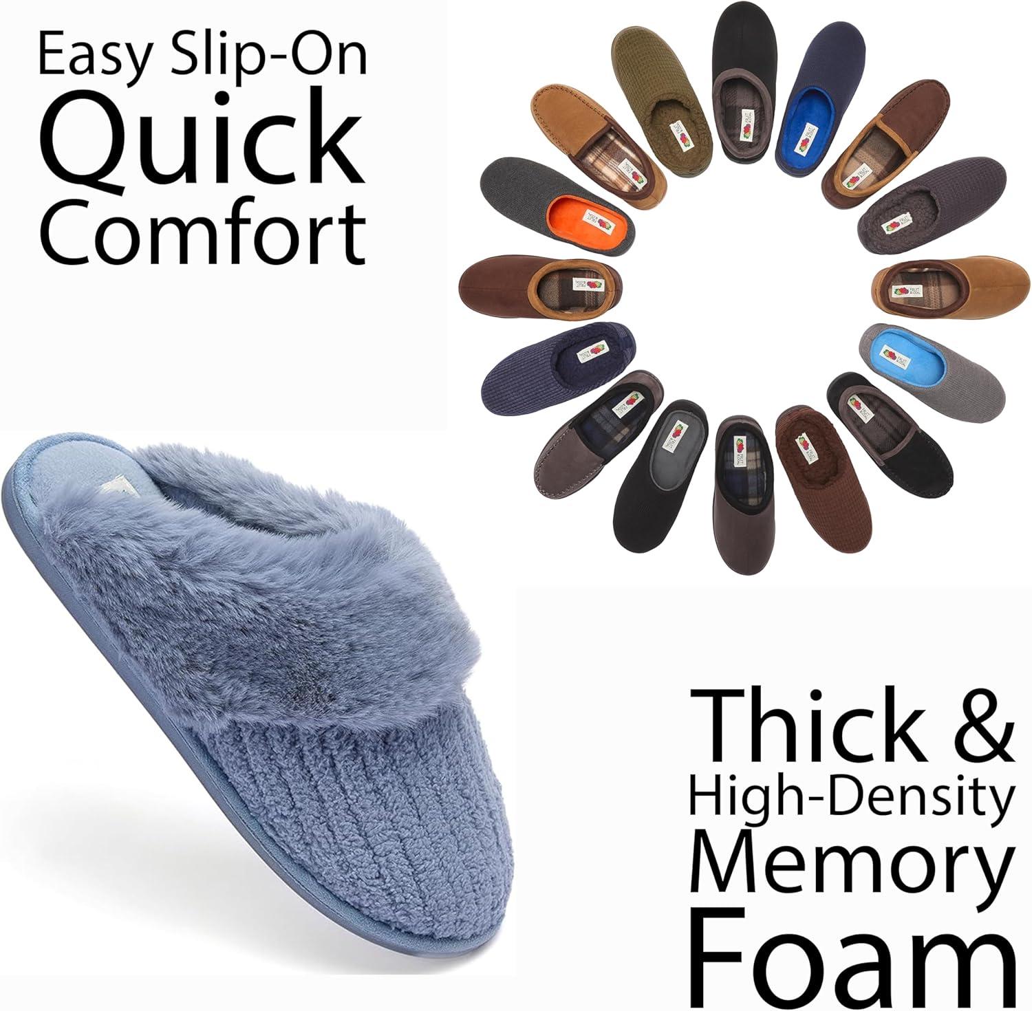 imageFruit of the Loom Womens Chenille Fur Cuff Slippers Memory Foam Indoor Outdoor Clog Shoes Soft Cozy House Slippers for Women Fuzzy Warm Zapatos CmodosBlack