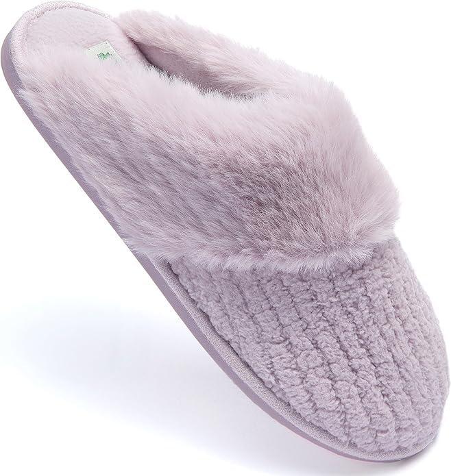imageFruit of the Loom Womens Chenille Fur Cuff Slippers Memory Foam Indoor Outdoor Clog Shoes Soft Cozy House Slippers for Women Fuzzy Warm Zapatos CmodosLilac
