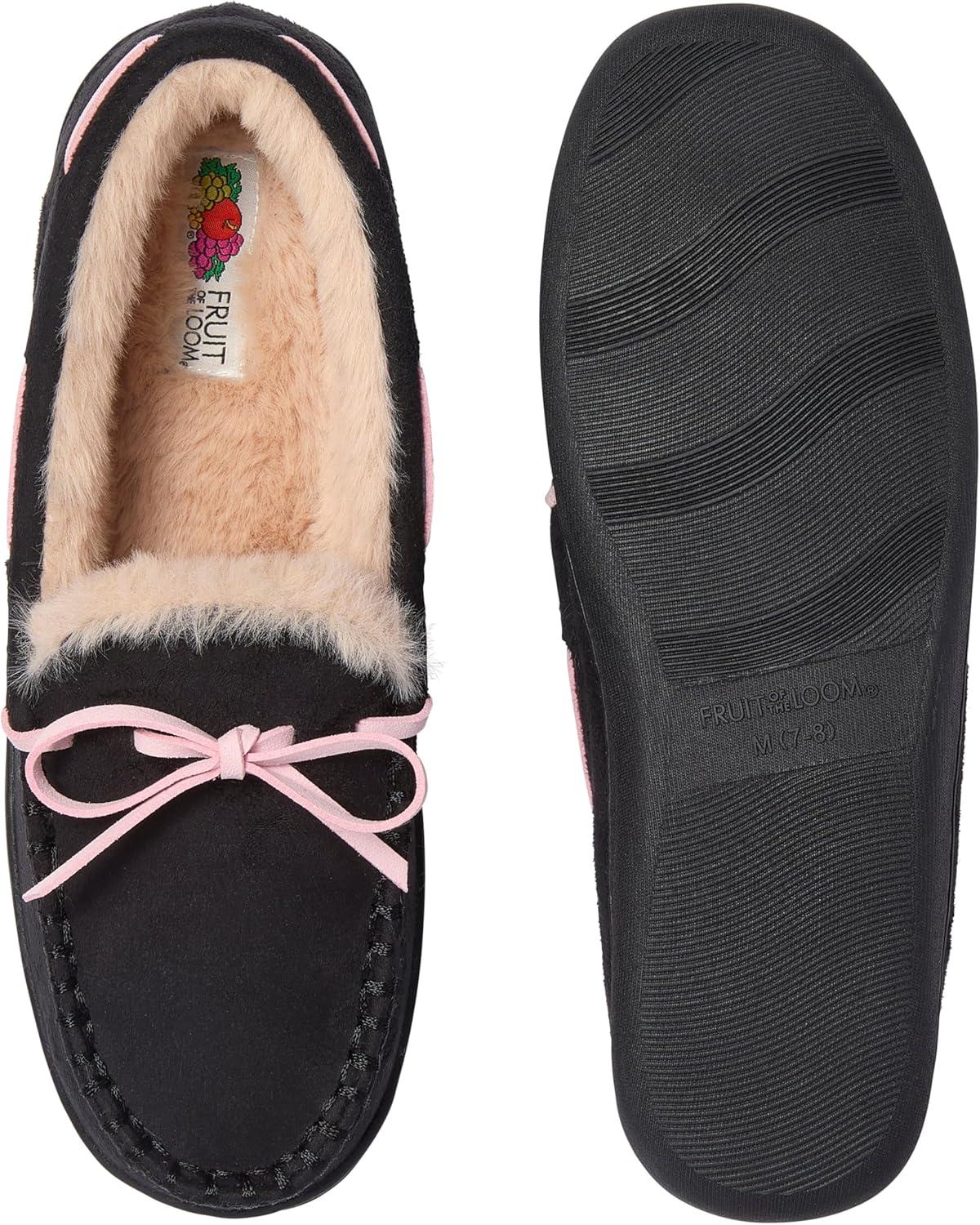 imageFruit of the Loom Womens Memory Foam Moccasins IndoorOutdoor House Shoes for Women Microsuede Gifts for Girls Women ChristmasBlack