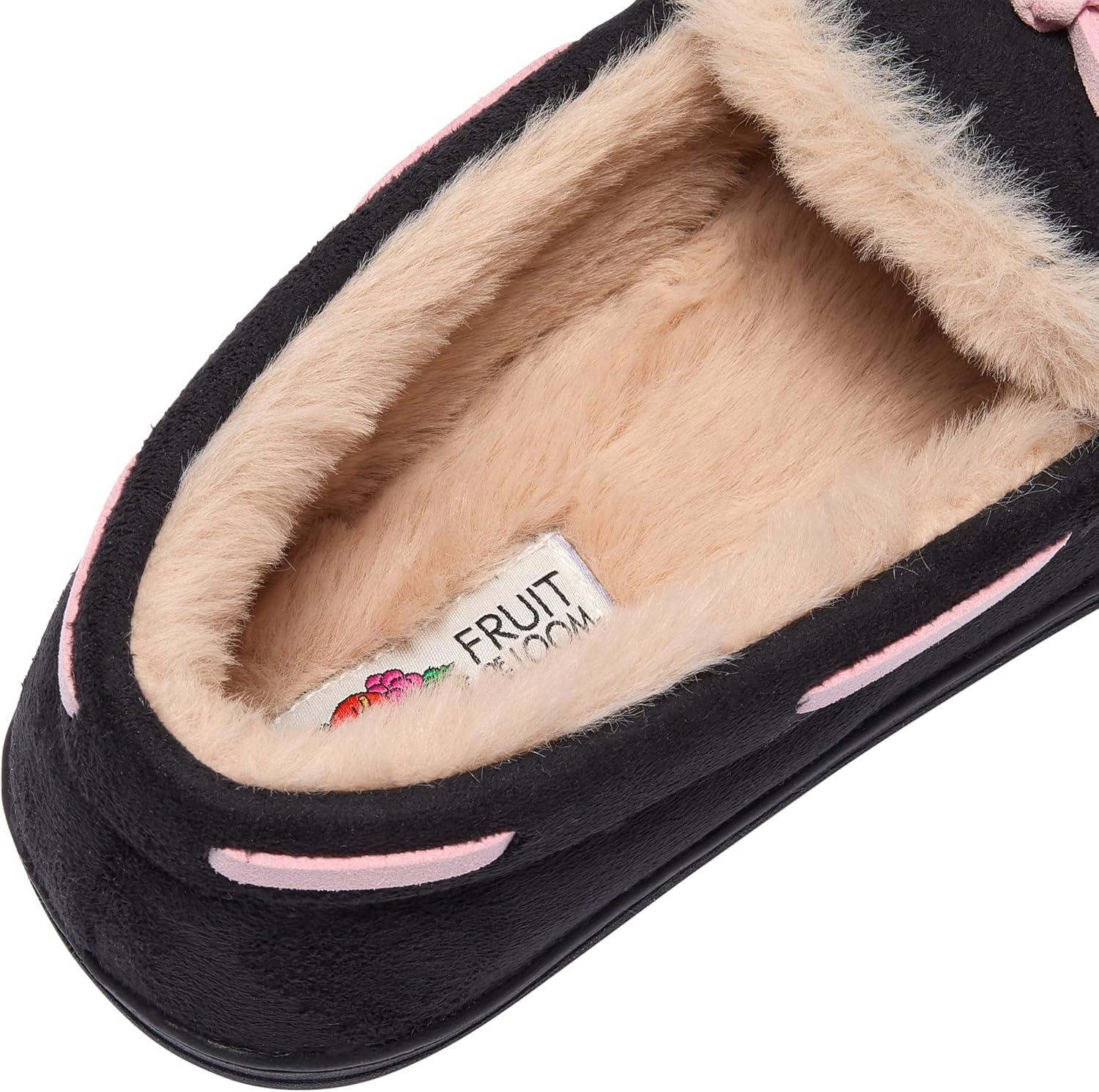 imageFruit of the Loom Womens Memory Foam Moccasins IndoorOutdoor House Shoes for Women Microsuede Gifts for Girls Women ChristmasBlack