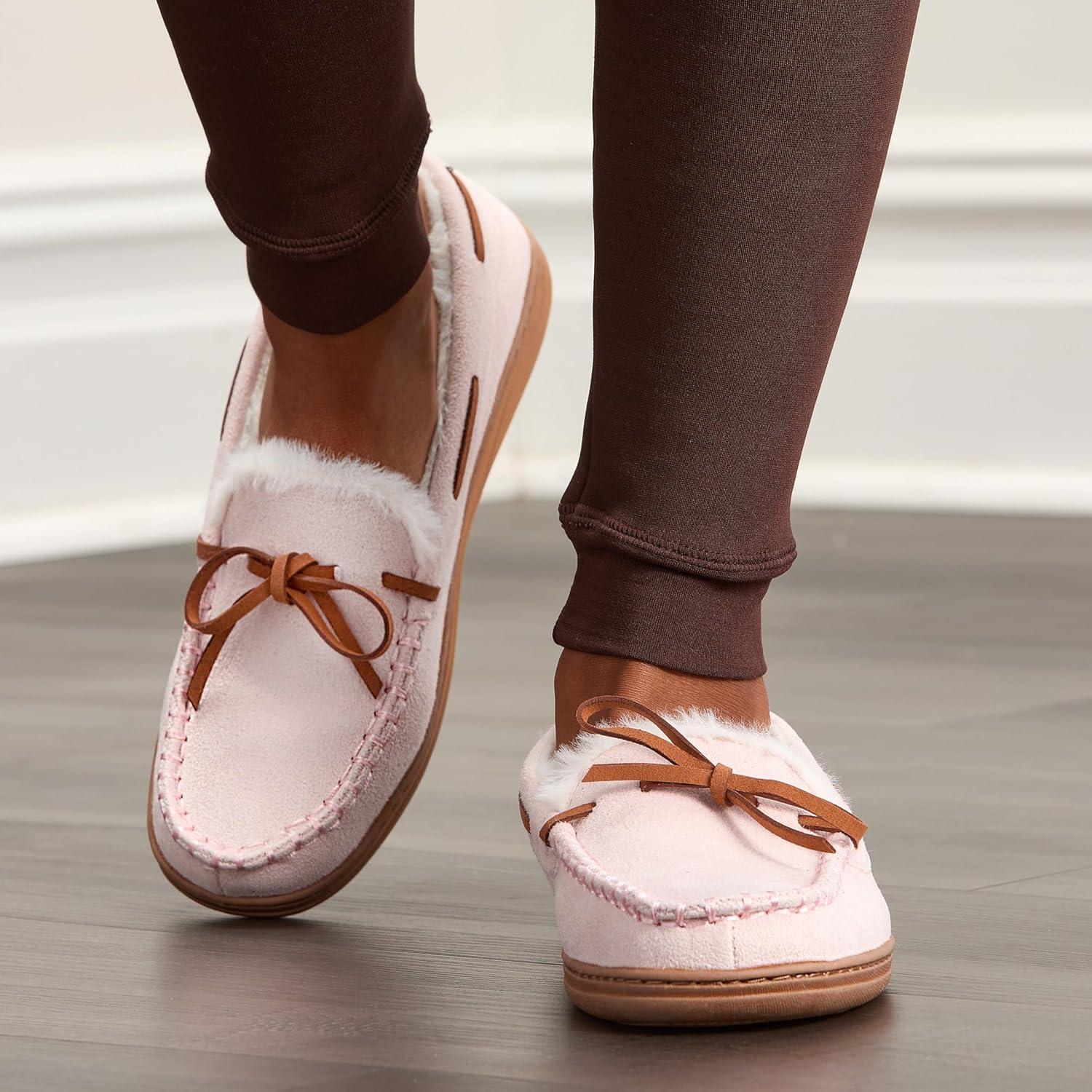 imageFruit of the Loom Womens Memory Foam Moccasins IndoorOutdoor House Shoes for Women Microsuede Gifts for Girls Women ChristmasBlush