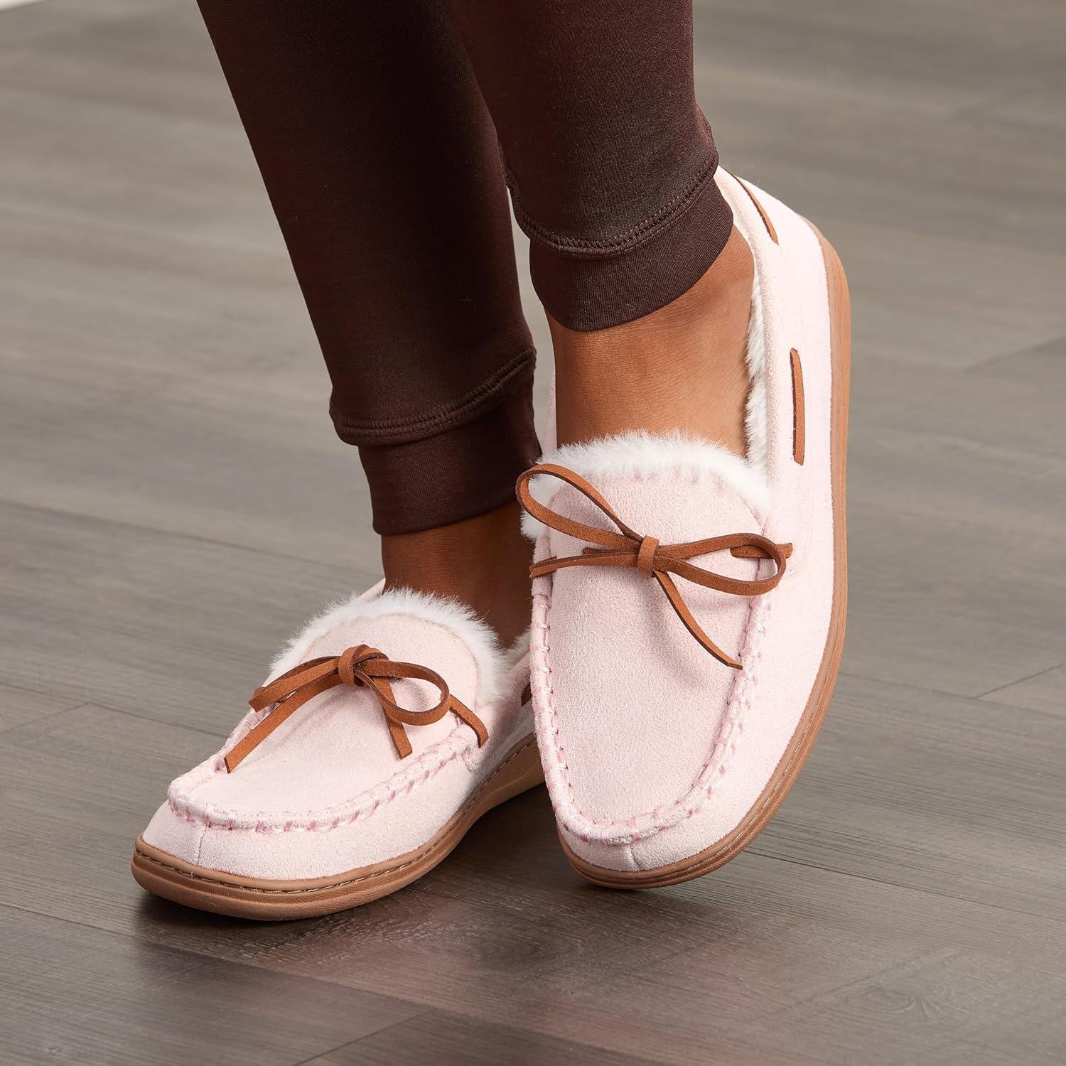 imageFruit of the Loom Womens Memory Foam Moccasins IndoorOutdoor House Shoes for Women Microsuede Gifts for Girls Women ChristmasBlush