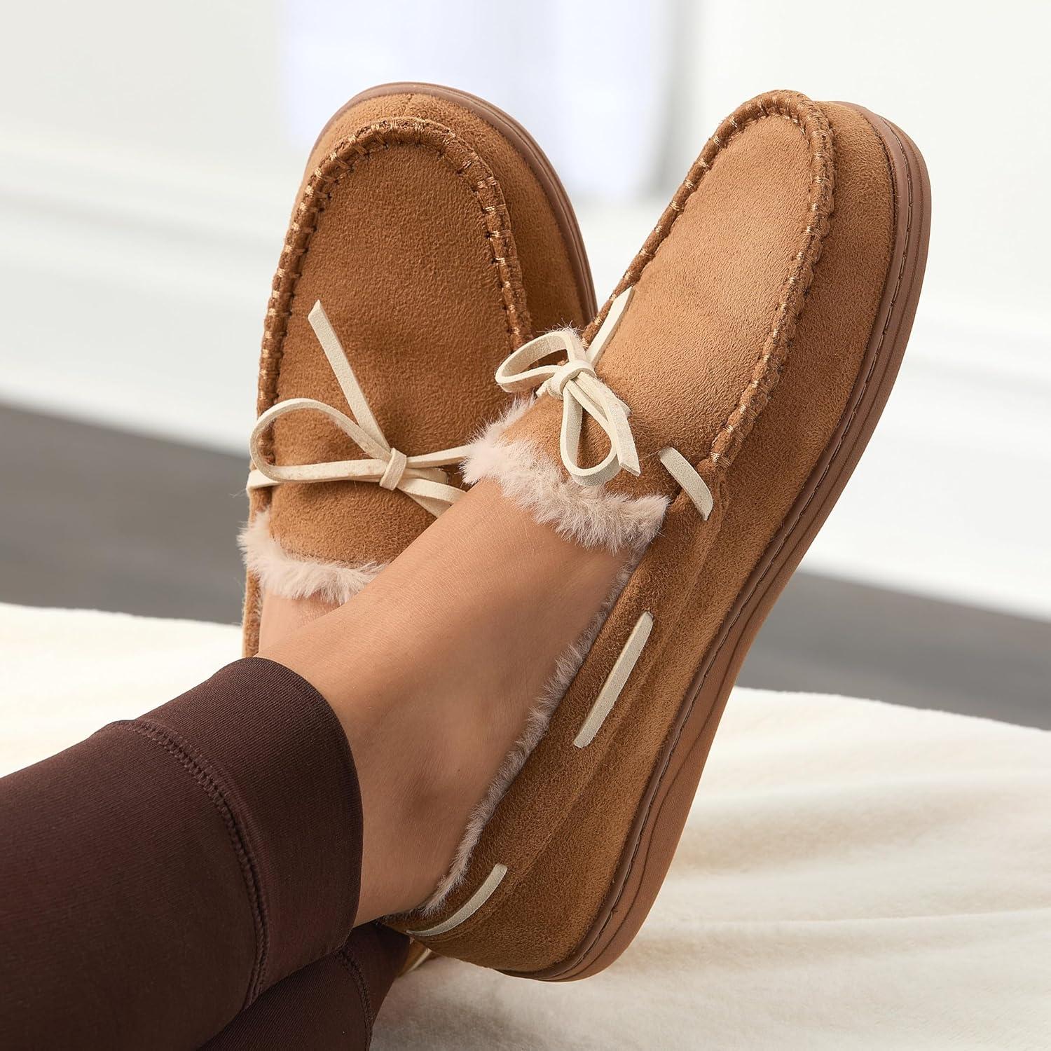 imageFruit of the Loom Womens Memory Foam Moccasins IndoorOutdoor House Shoes for Women Microsuede Gifts for Girls Women ChristmasCoffee