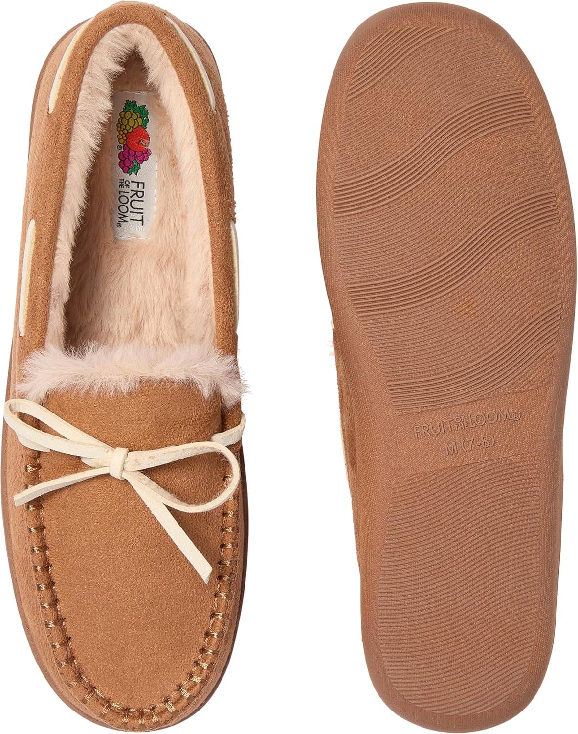 imageFruit of the Loom Womens Memory Foam Moccasins IndoorOutdoor House Shoes for Women Microsuede Gifts for Girls Women ChristmasCoffee