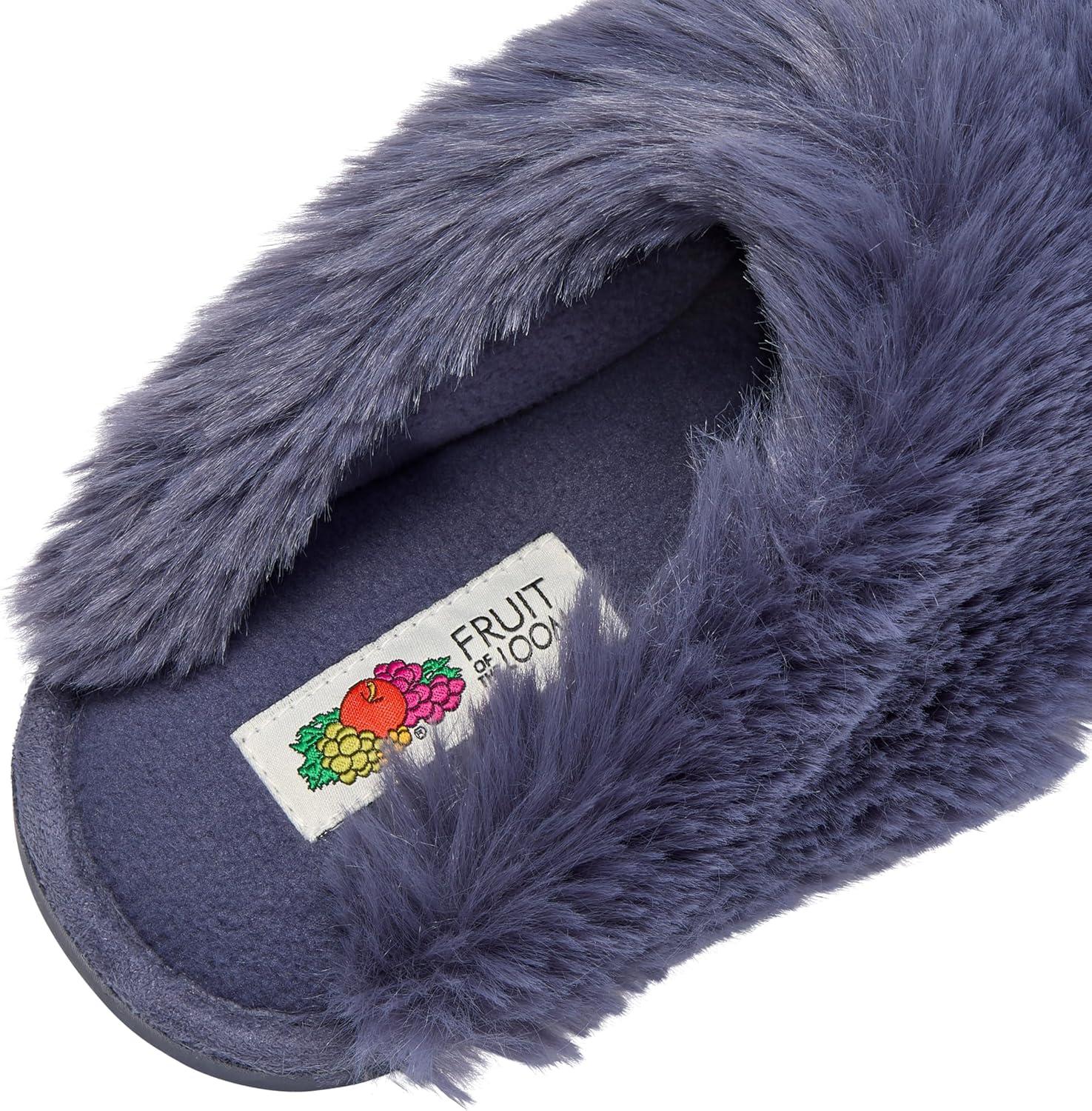 imageFruit of the Loom Womens Memory Foam Slippers Stripe Feather Fur Cuff Clogs Soft Fuzzy Gifts for WomenBlue