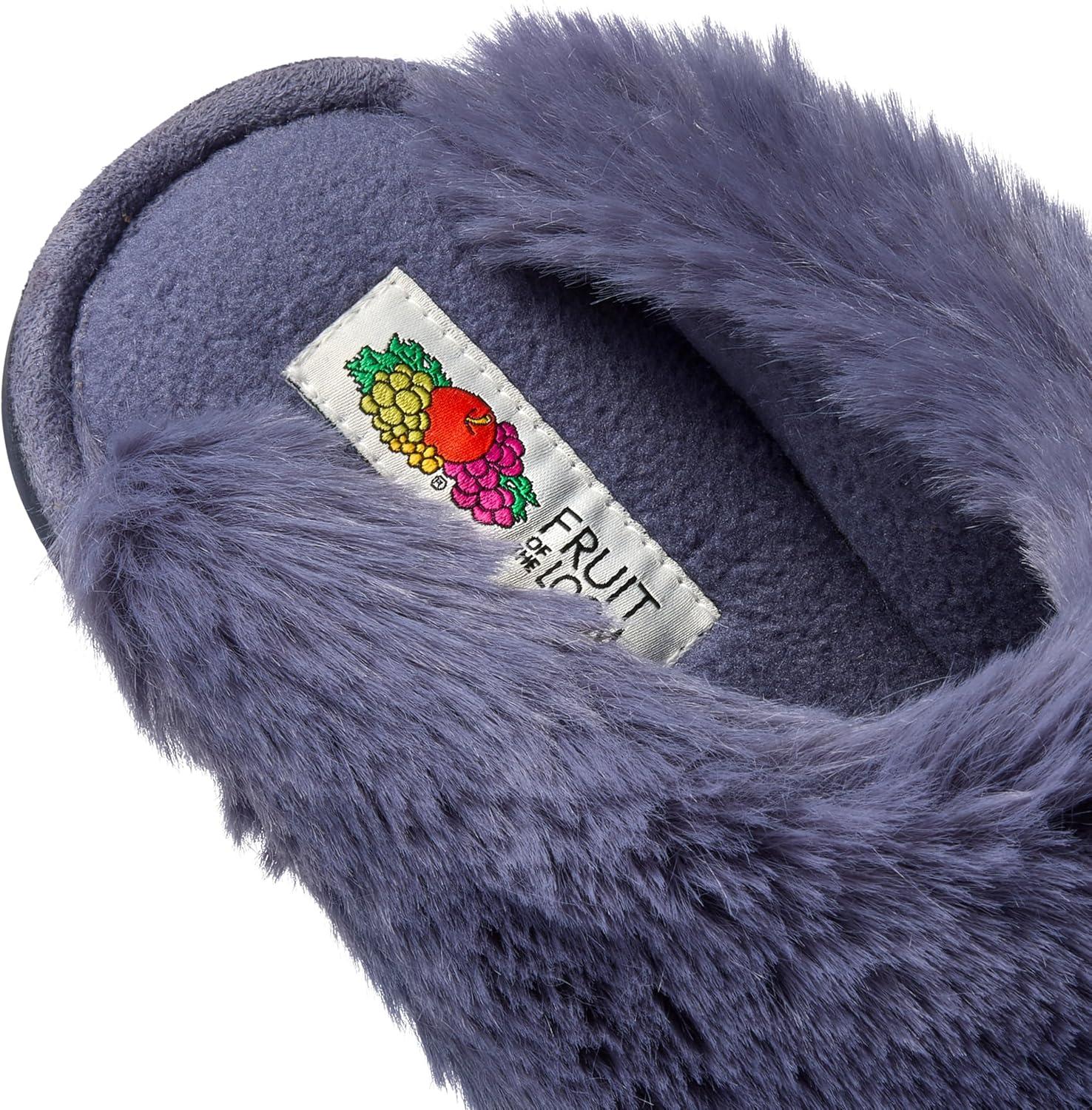 imageFruit of the Loom Womens Memory Foam Slippers Stripe Feather Fur Cuff Clogs Soft Fuzzy Gifts for WomenBlue