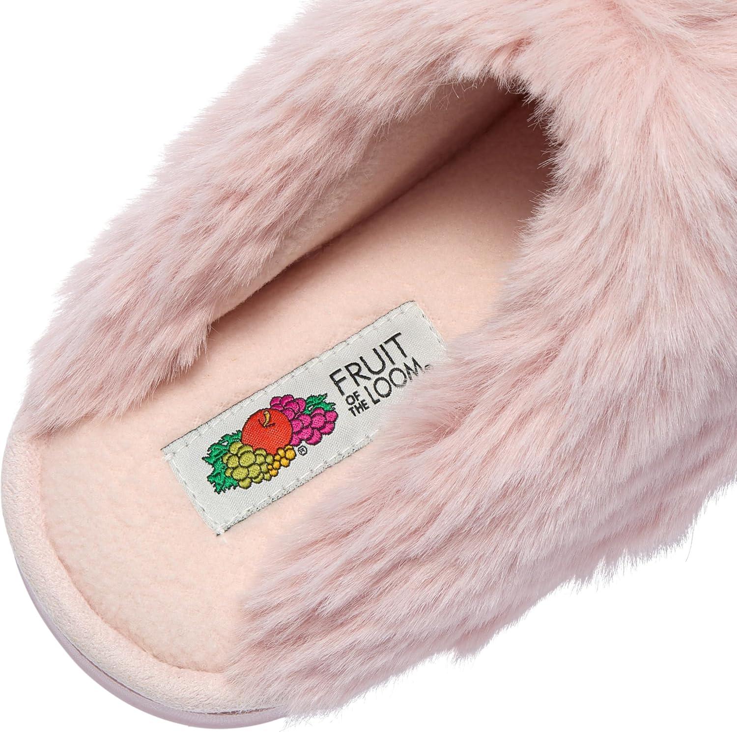 imageFruit of the Loom Womens Memory Foam Slippers Stripe Feather Fur Cuff Clogs Soft Fuzzy Gifts for WomenBlush