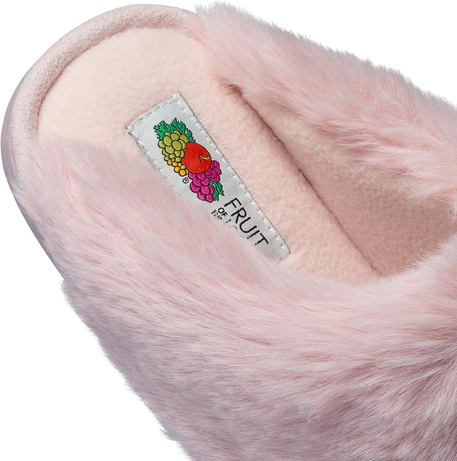 imageFruit of the Loom Womens Memory Foam Slippers Stripe Feather Fur Cuff Clogs Soft Fuzzy Gifts for WomenBlush