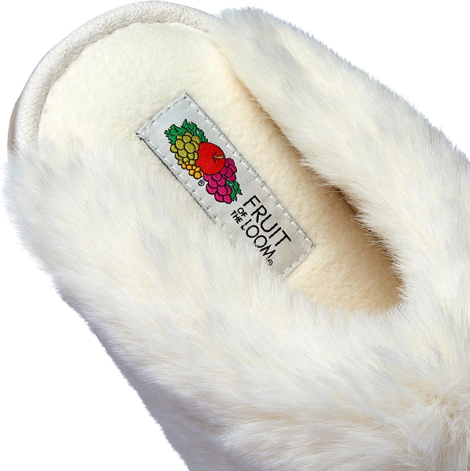 imageFruit of the Loom Womens Memory Foam Slippers Stripe Feather Fur Cuff Clogs Soft Fuzzy Gifts for WomenIvory