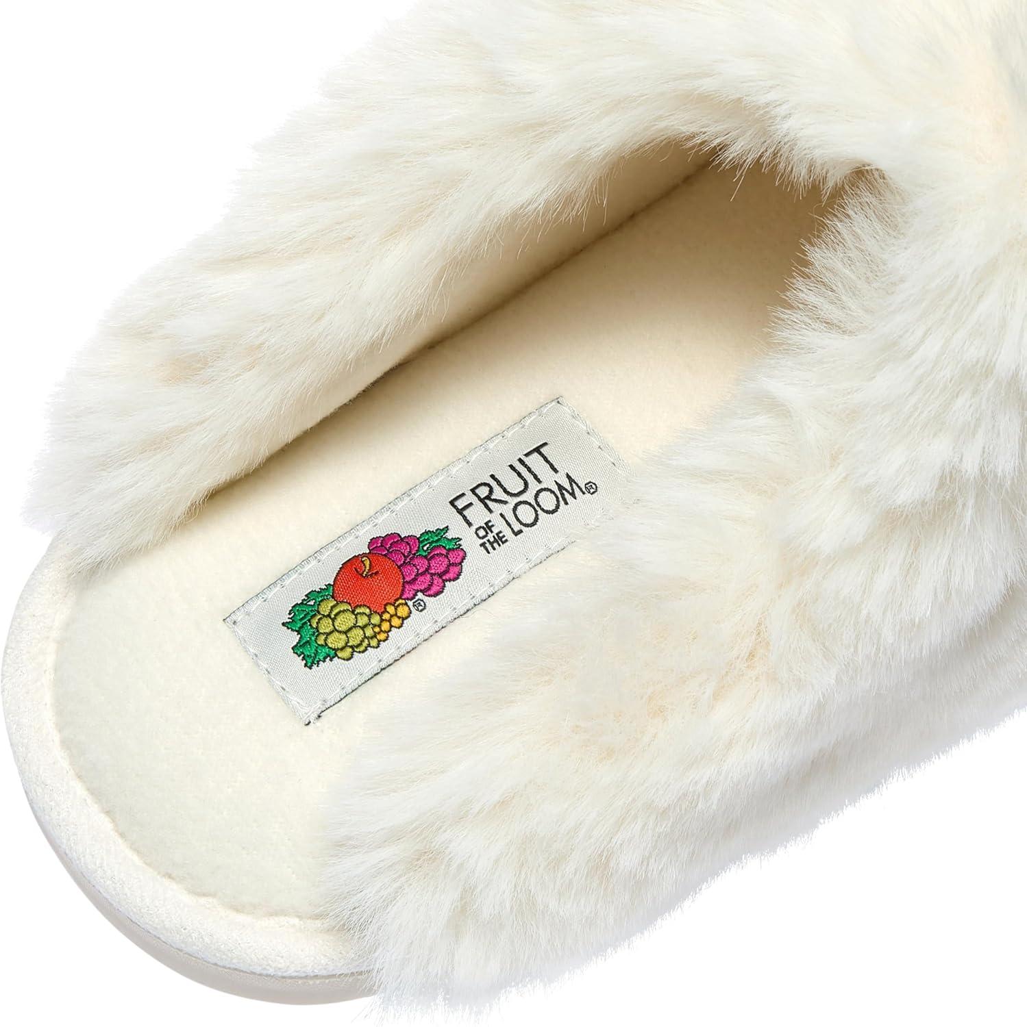 imageFruit of the Loom Womens Memory Foam Slippers Stripe Feather Fur Cuff Clogs Soft Fuzzy Gifts for WomenIvory