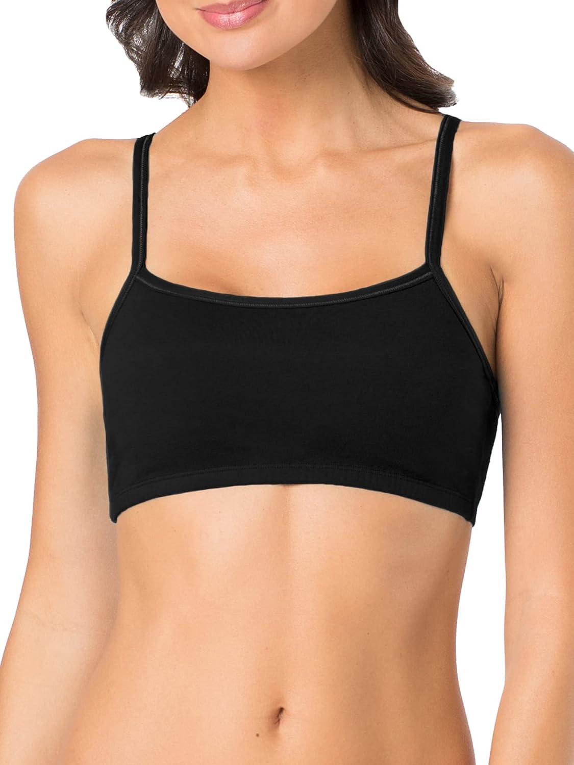 imageFruit of the Loom Womens Spaghetti Strap Cotton Sports Bra AllDay ComfortBlushing RoseWhiteBlack Hue
