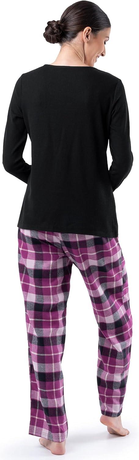 imageFruit of the Loom Womens Waffle VNeck TopBlackBuffalo Plaid