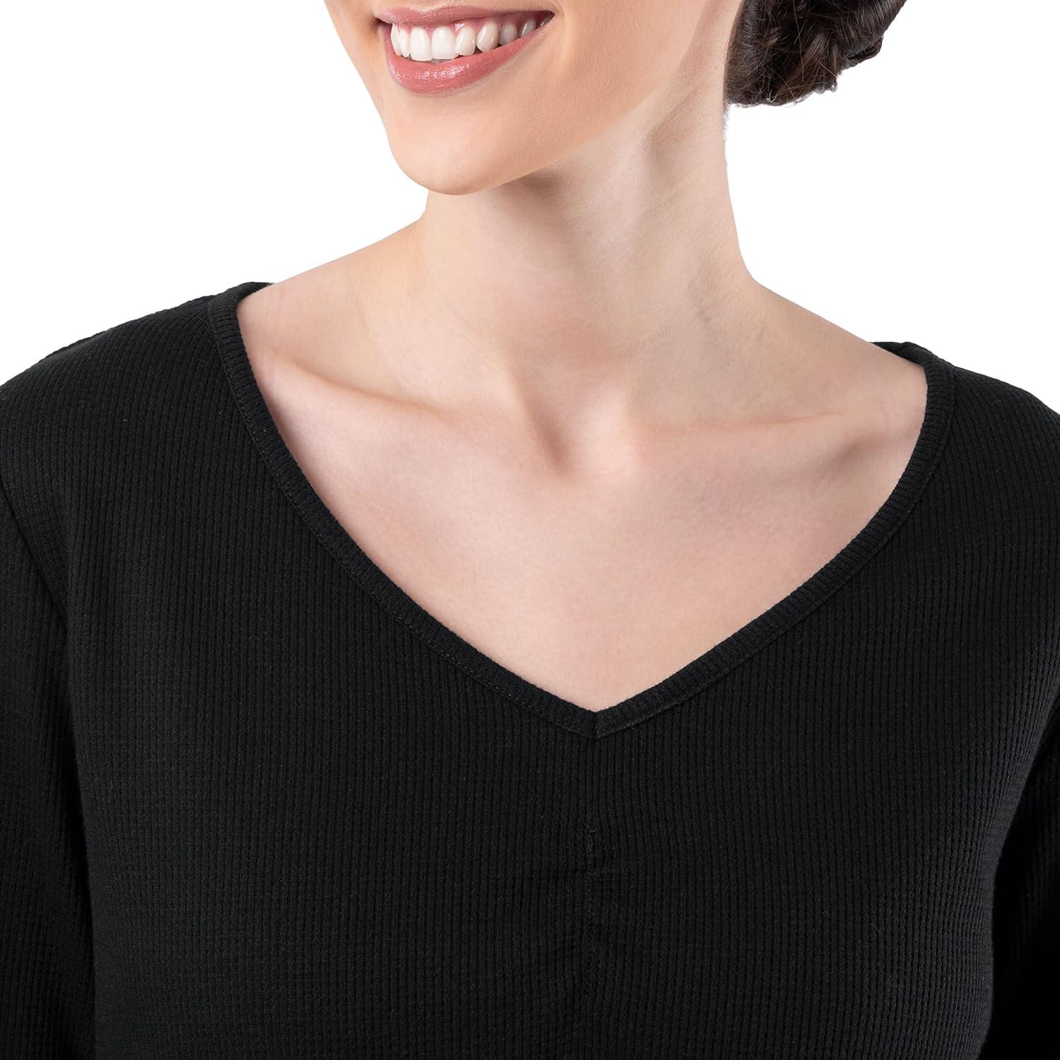 imageFruit of the Loom Womens Waffle VNeck TopBlackBuffalo Plaid