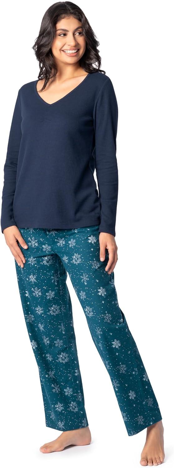 imageFruit of the Loom Womens Waffle VNeck TopNavyStarry Snowflakes