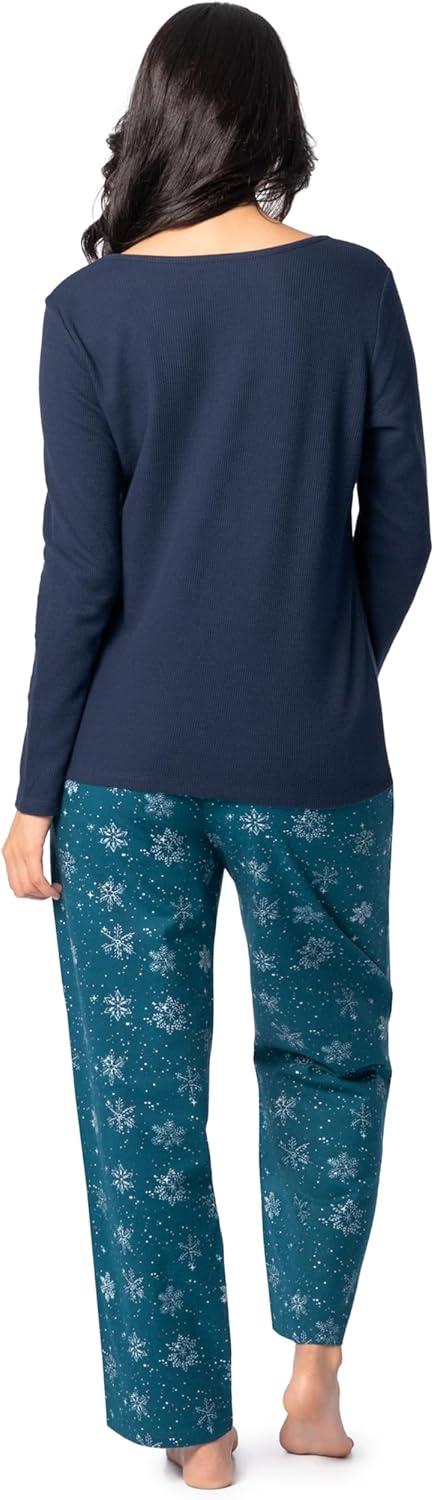 imageFruit of the Loom Womens Waffle VNeck TopNavyStarry Snowflakes