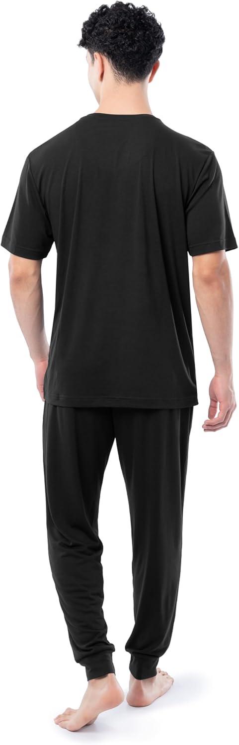 imageFruit of the Loom mens 360 Stretch Crewneck Top and Jogger Pant Sleep Pajama SetBlack