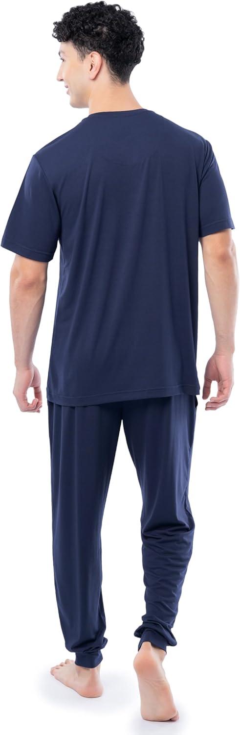 imageFruit of the Loom mens 360 Stretch Crewneck Top and Jogger Pant Sleep Pajama SetNavy