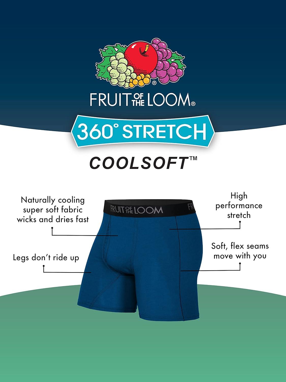 imageFruit of the Loom mens 4way Stretch Boxer Briefs Lightweight ampamp Moisture Wicking Underwear Long Leg Regular Leg ampamp TrunkRegular Leg Cool Soft Colors May Vary