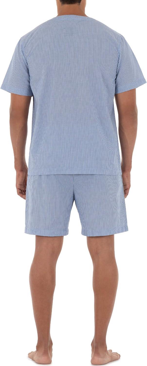 imageFruit of the Loom mens Broadcloth Short Sleeve Pajama SetBlue Stripe