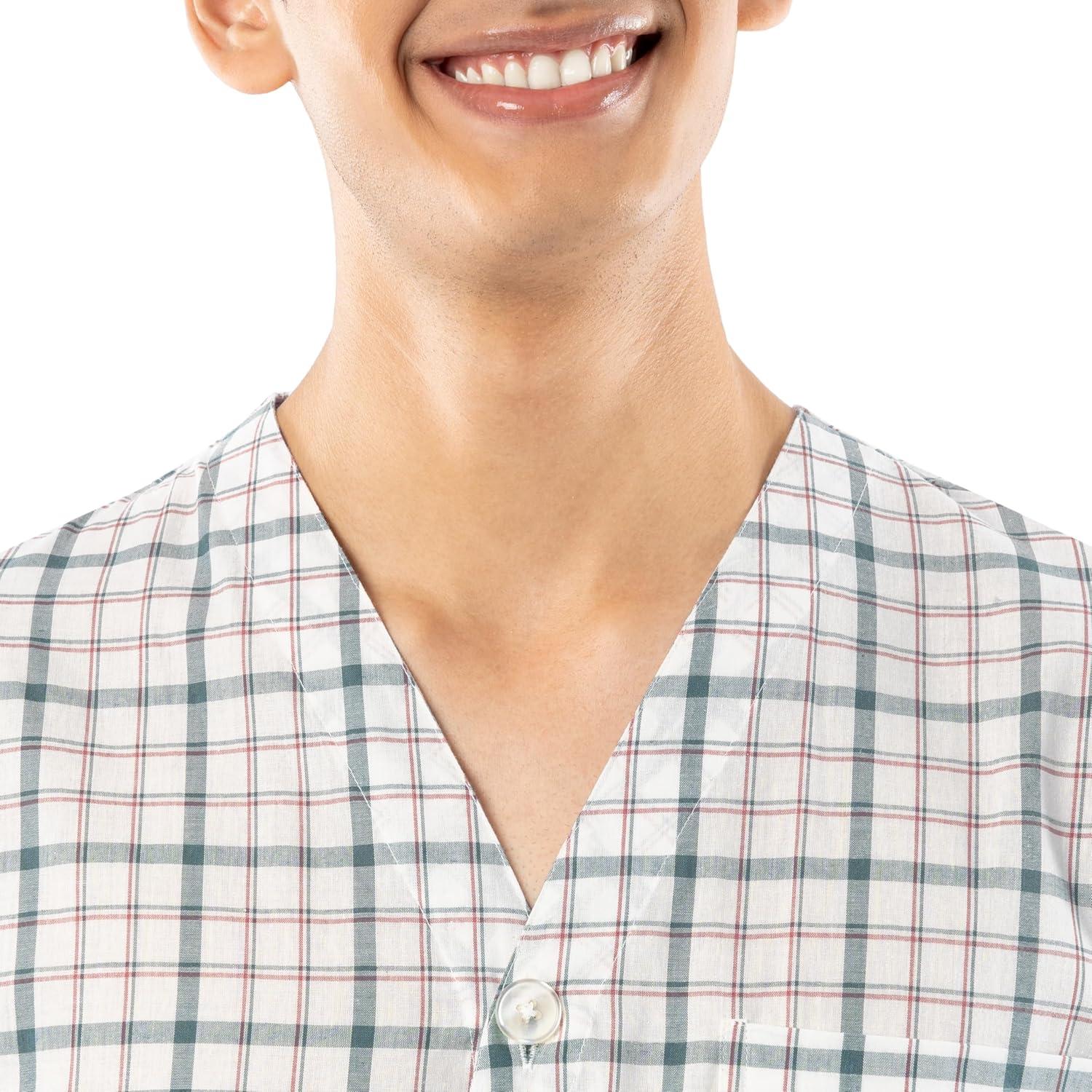 imageFruit of the Loom mens Broadcloth Short Sleeve Pajama SetNaturalGreen Plaid