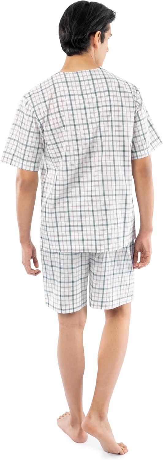 imageFruit of the Loom mens Broadcloth Short Sleeve Pajama SetNaturalGreen Plaid