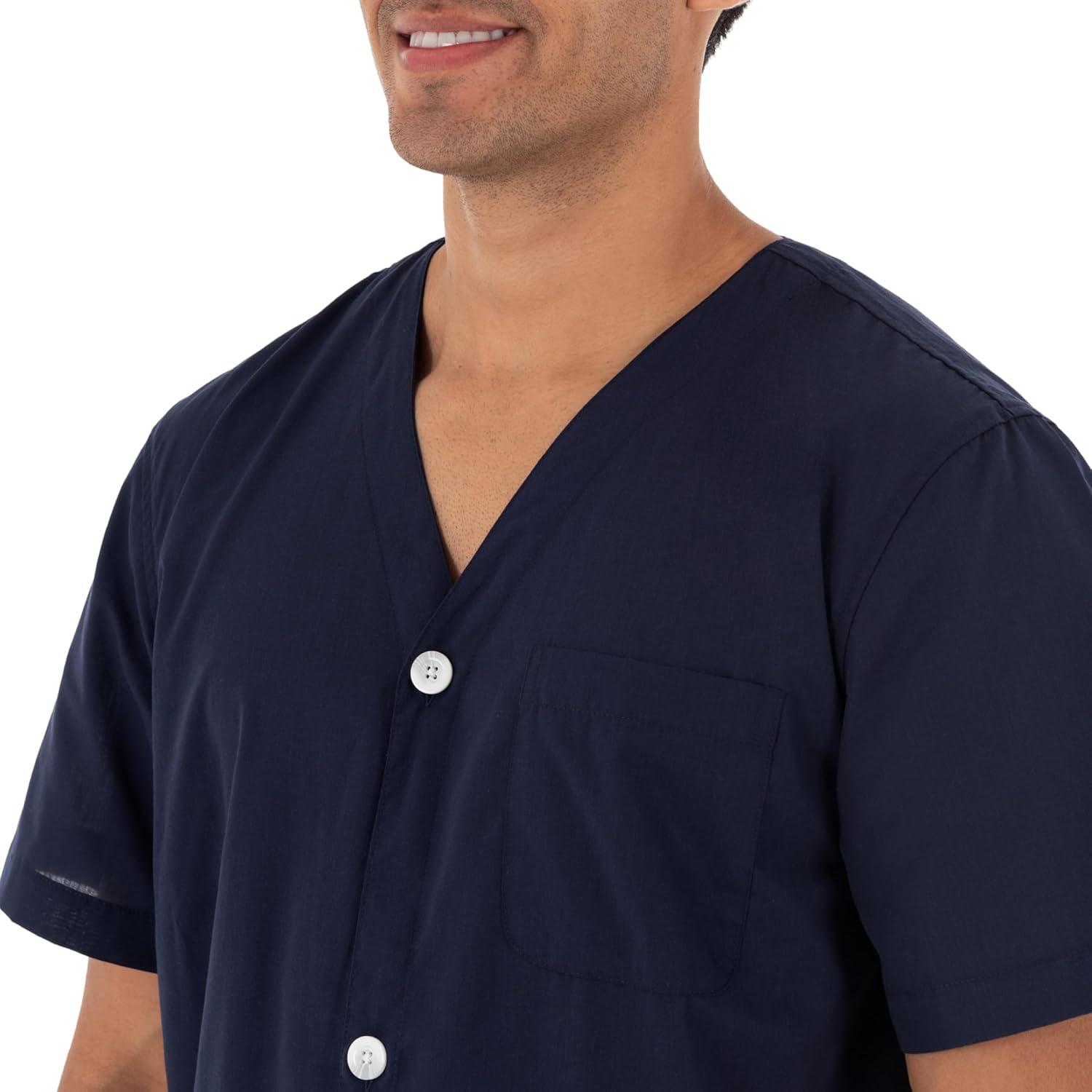 imageFruit of the Loom mens Broadcloth Short Sleeve Pajama SetNavy
