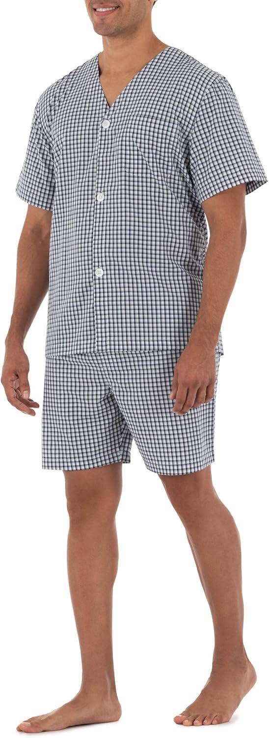imageFruit of the Loom mens Broadcloth Short Sleeve Pajama SetNavyWhite Check