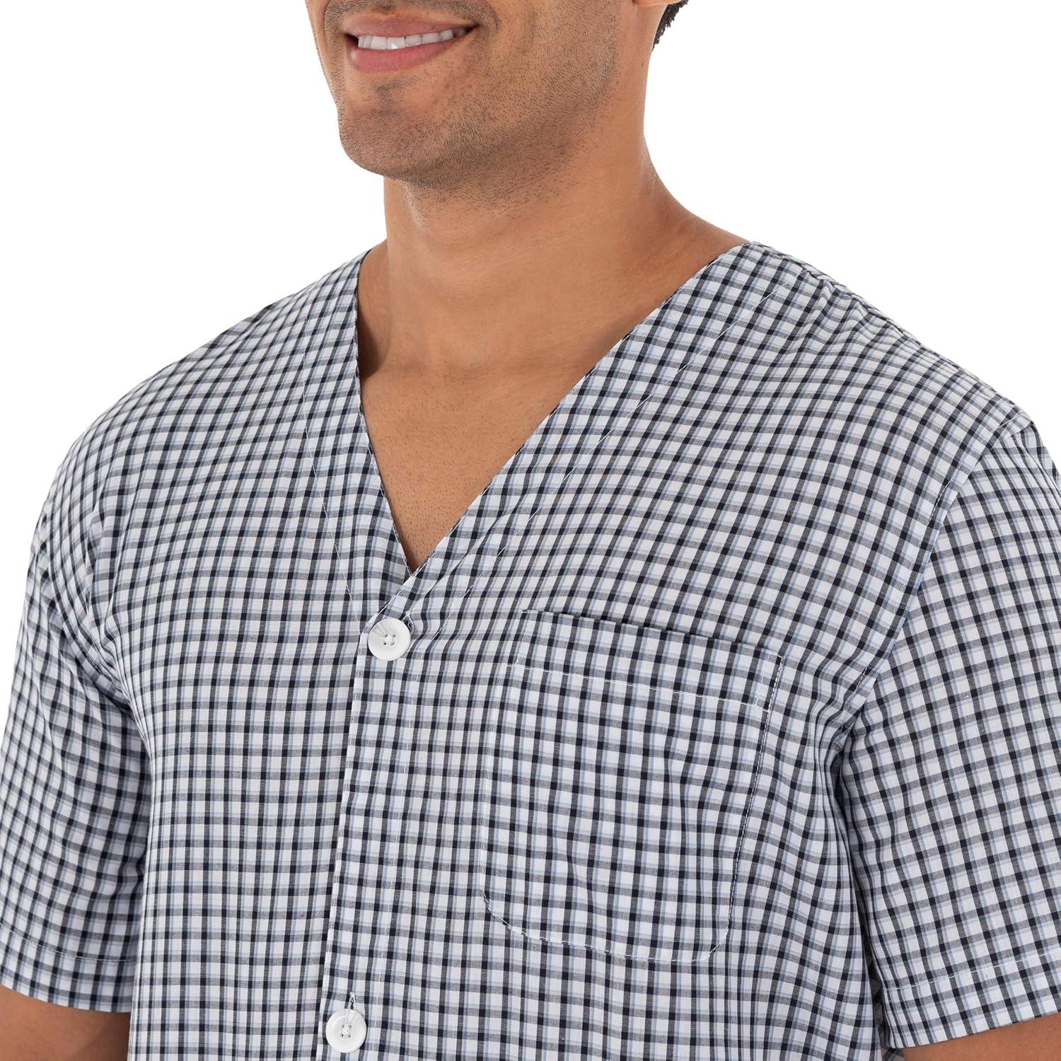 imageFruit of the Loom mens Broadcloth Short Sleeve Pajama SetNavyWhite Check