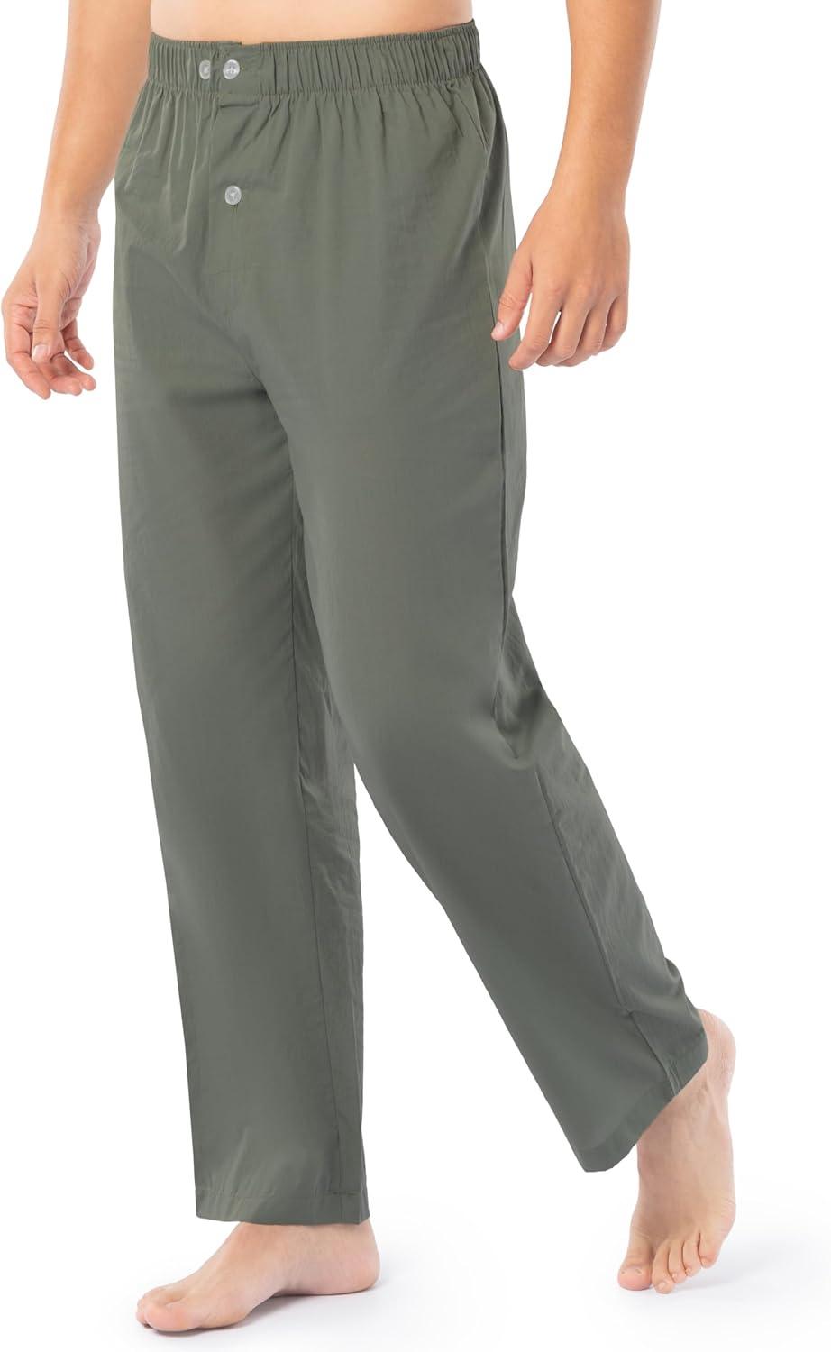 imageFruit of the Loom mens Broadcloth Short Sleeve Top and Long Pants Pajama SetGreen