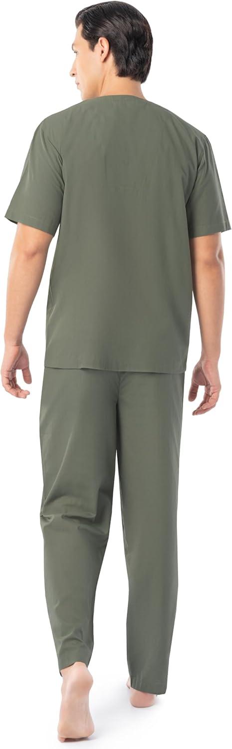 imageFruit of the Loom mens Broadcloth Short Sleeve Top and Long Pants Pajama SetGreen