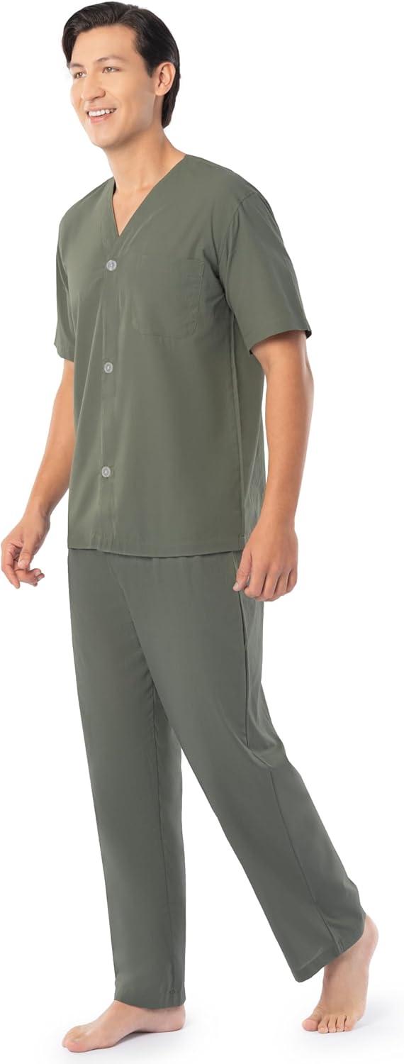 imageFruit of the Loom mens Broadcloth Short Sleeve Top and Long Pants Pajama SetGreen