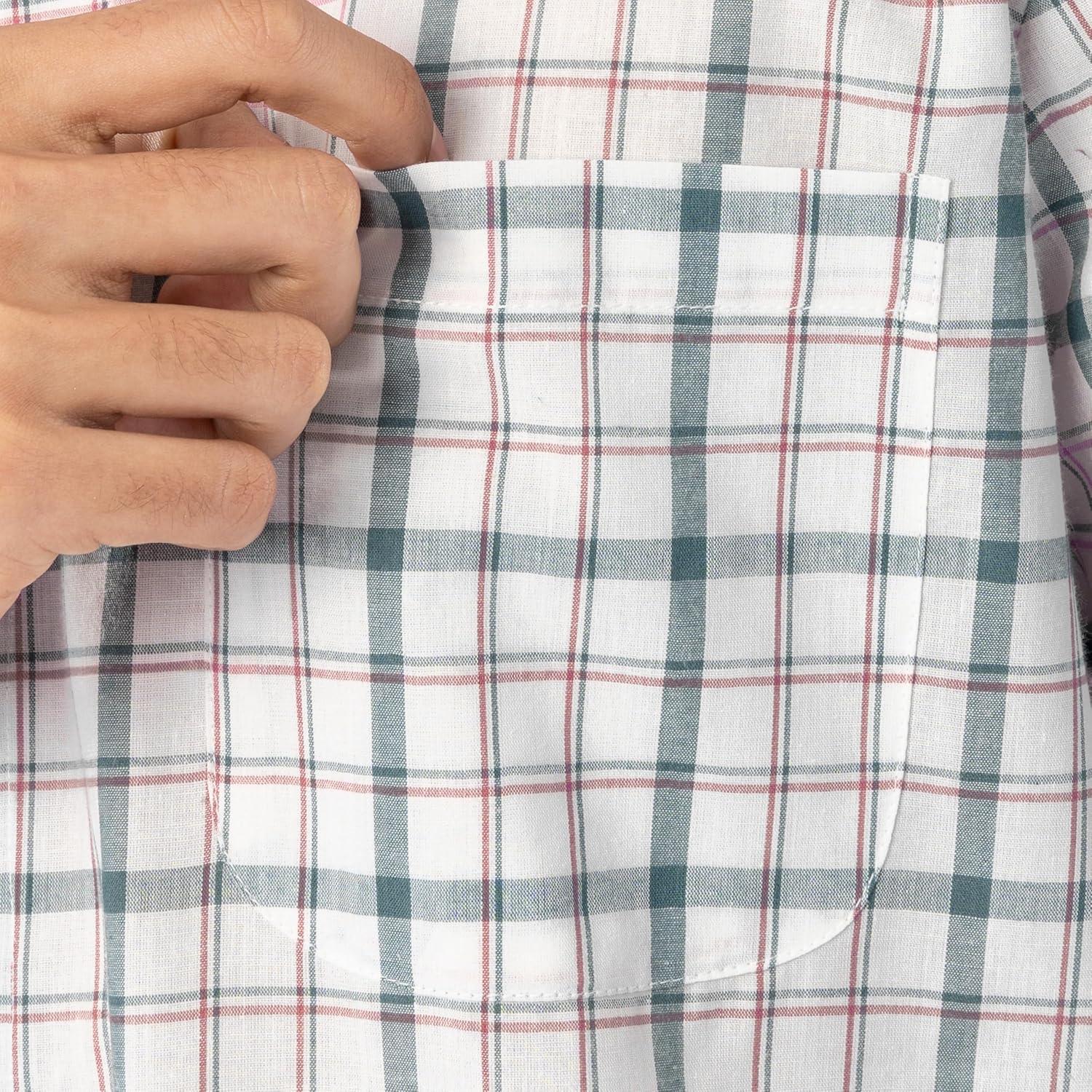 imageFruit of the Loom mens Broadcloth Short Sleeve Top and Long Pants Pajama SetNaturalGreen Plaid