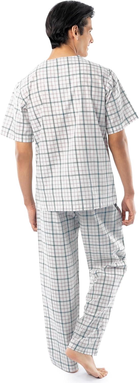 imageFruit of the Loom mens Broadcloth Short Sleeve Top and Long Pants Pajama SetNaturalGreen Plaid