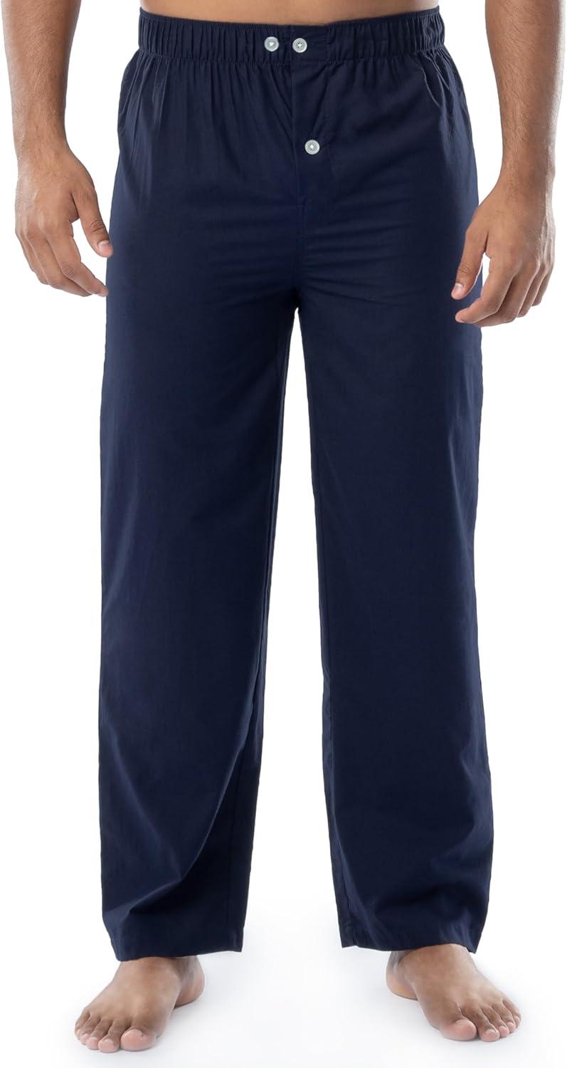 imageFruit of the Loom mens Broadcloth Short Sleeve Top and Long Pants Pajama SetNavy Blue